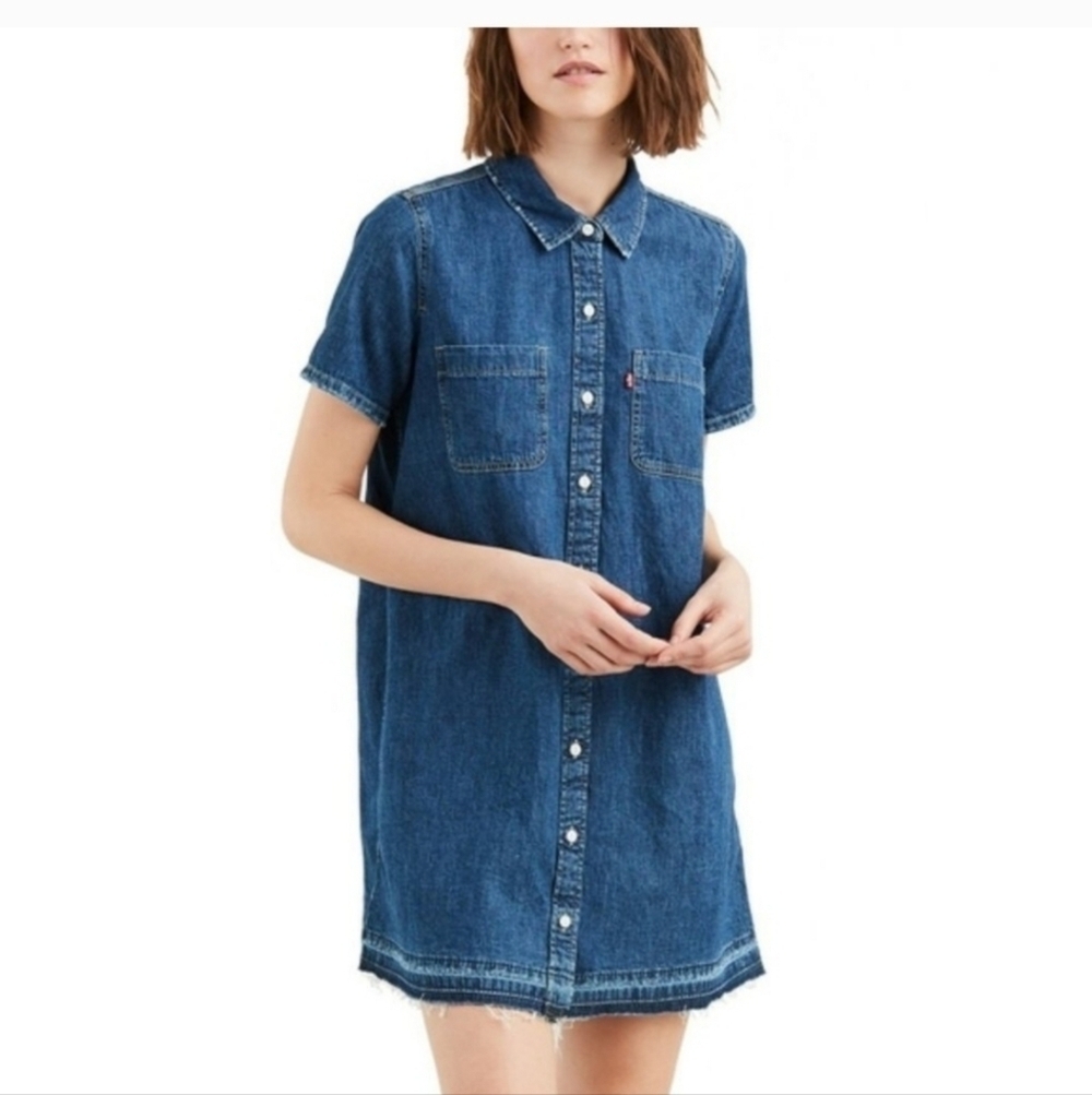 Levi's dark wash denim button down tshirt dress